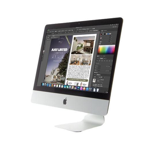 Real estate marketing design on iMac screen